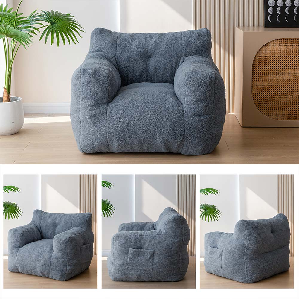 MAXYOYO Sherpa Bean Bag Chair, Boucle Tufted Bean Bag Sofa, Living Room Bean Bag Couch for Adults Kids, Dusty Blue