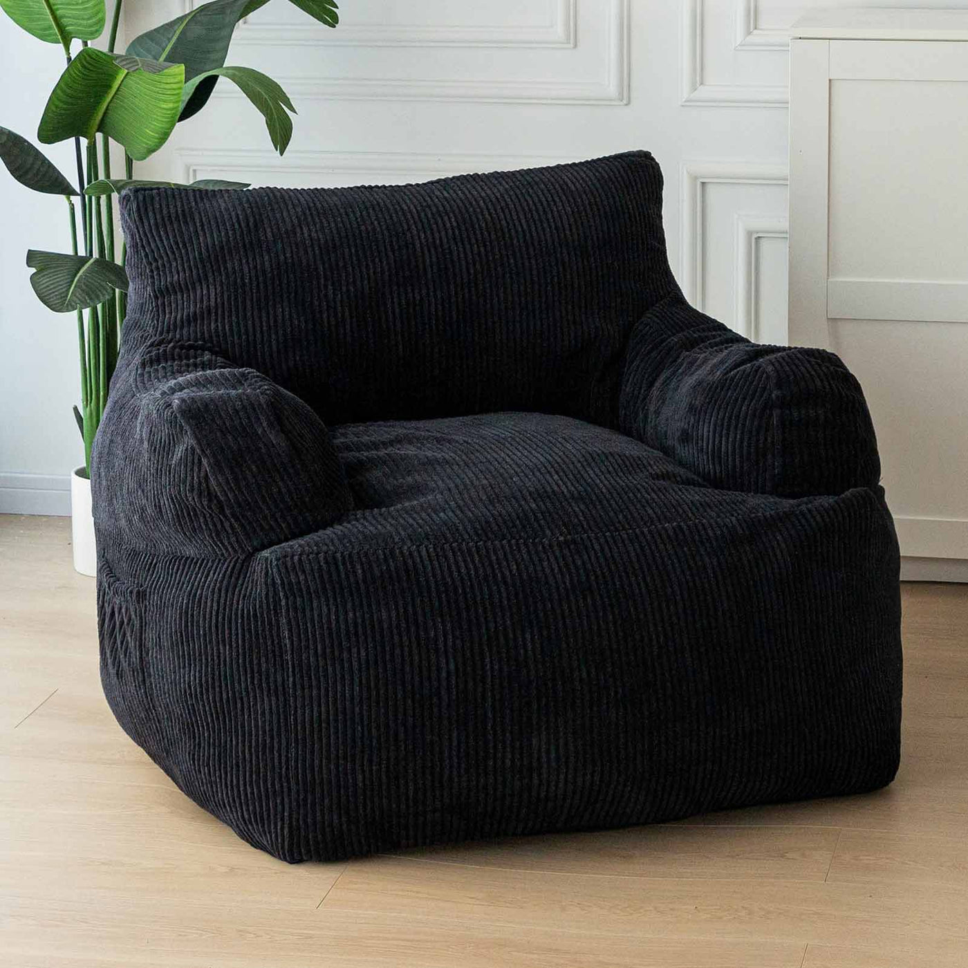 MAXYOYO Giant Bean Bag Chair, Stuffed Bean Bag Couch for Living Room, Black