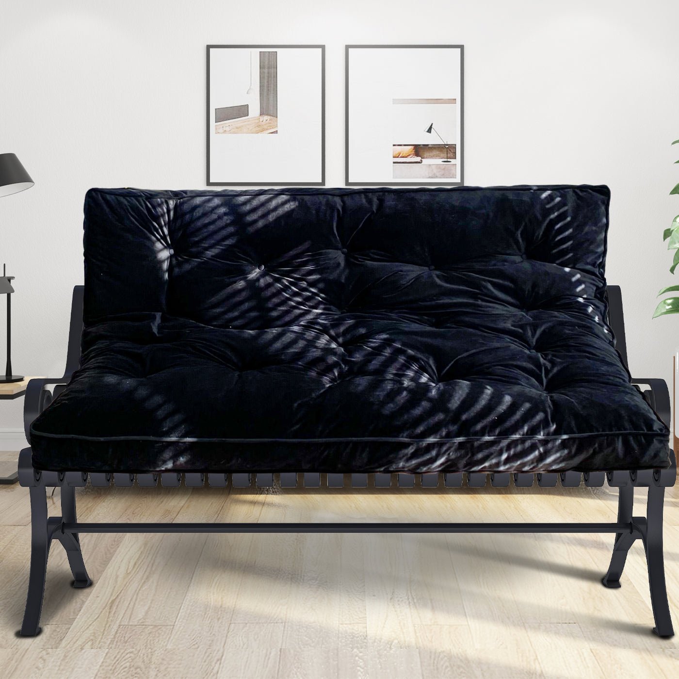 MAXYOYO 6" Thick Futons Sofa Couch Bed, Velvet Twin Size Futon Mattress for Adults (Mattress Only), Black