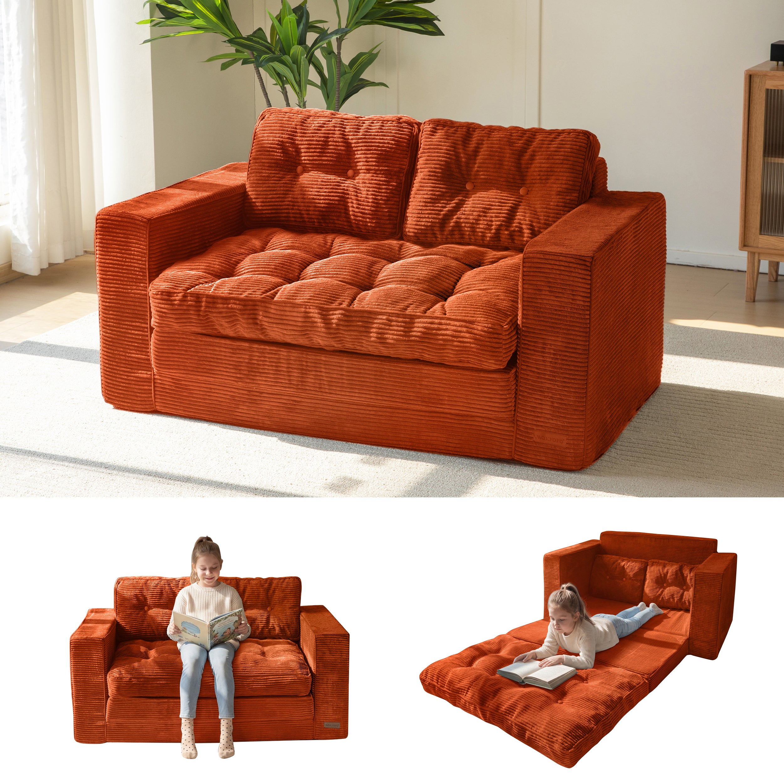 MAXYOYO Convertible Sofa Bed, Pull Out Loveseat Sleeper Sofa, Fold Out ...