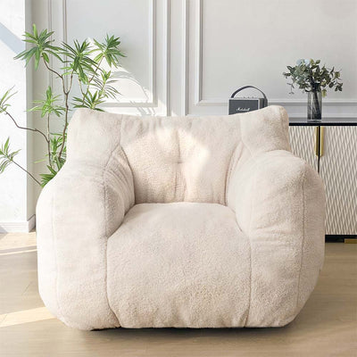 MAXYOYO Sherpa Bean Bag Chair, Boucle Tufted Bean Bag Couch, Living Room Bean Bag Lazy Sofa for Adults Kids, Beige