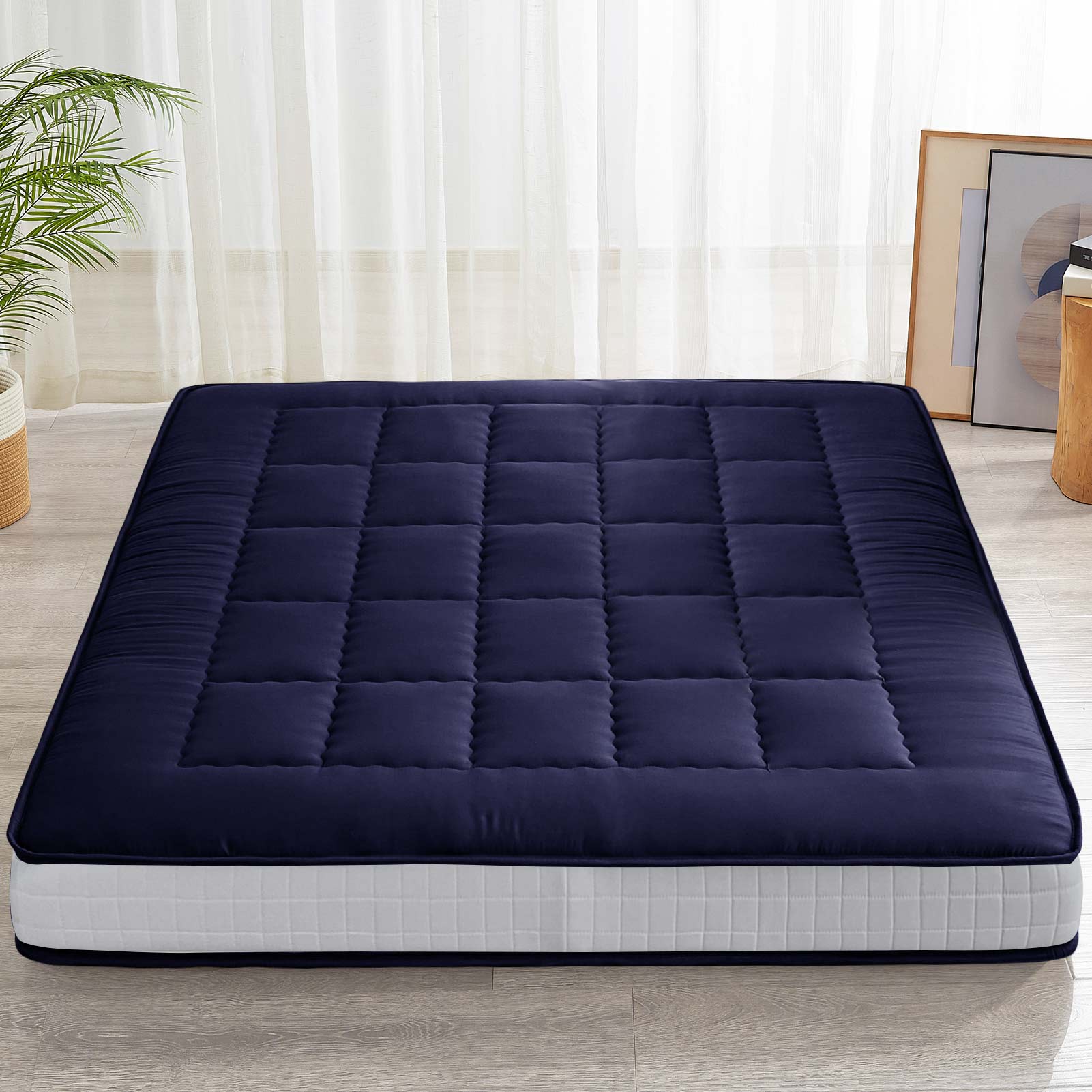 Navy 6" Extra Thick Japanese Futon Mattress For Family Maxyoyo