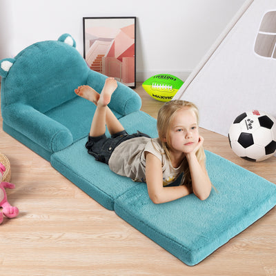 MAXYOYO Plush Foldable Kids Sofa, Children Couch Backrest Armchair Bed, Green