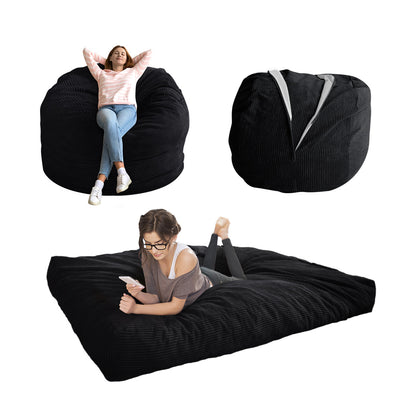 MAXYOYO Giant Bean Bag Chair Bed, Convertible Beanbag Folds from Lazy Chair to Floor Mattress, Black