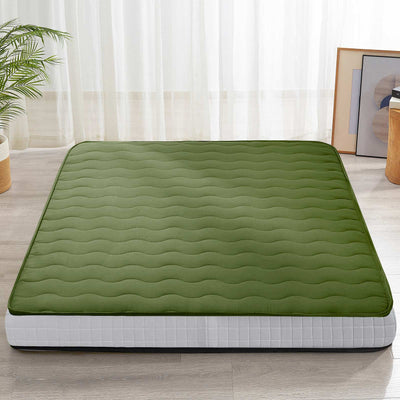 MAXYOYO 6" Extra Thick Wave Quilted Floor Futon Mattress, Topper Mattress Pad, Green
