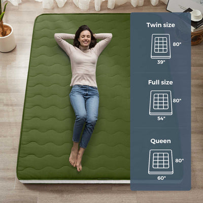 MAXYOYO 6" Extra Thick Wave Quilted Floor Futon Mattress, Topper Mattress Pad, Green