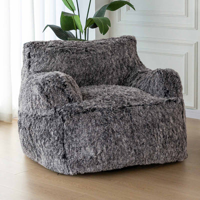 MAXYOYO Giant Bean Bag Chair, Faux Fur Stuffed Bean Bag Couch for Living Room, Black
