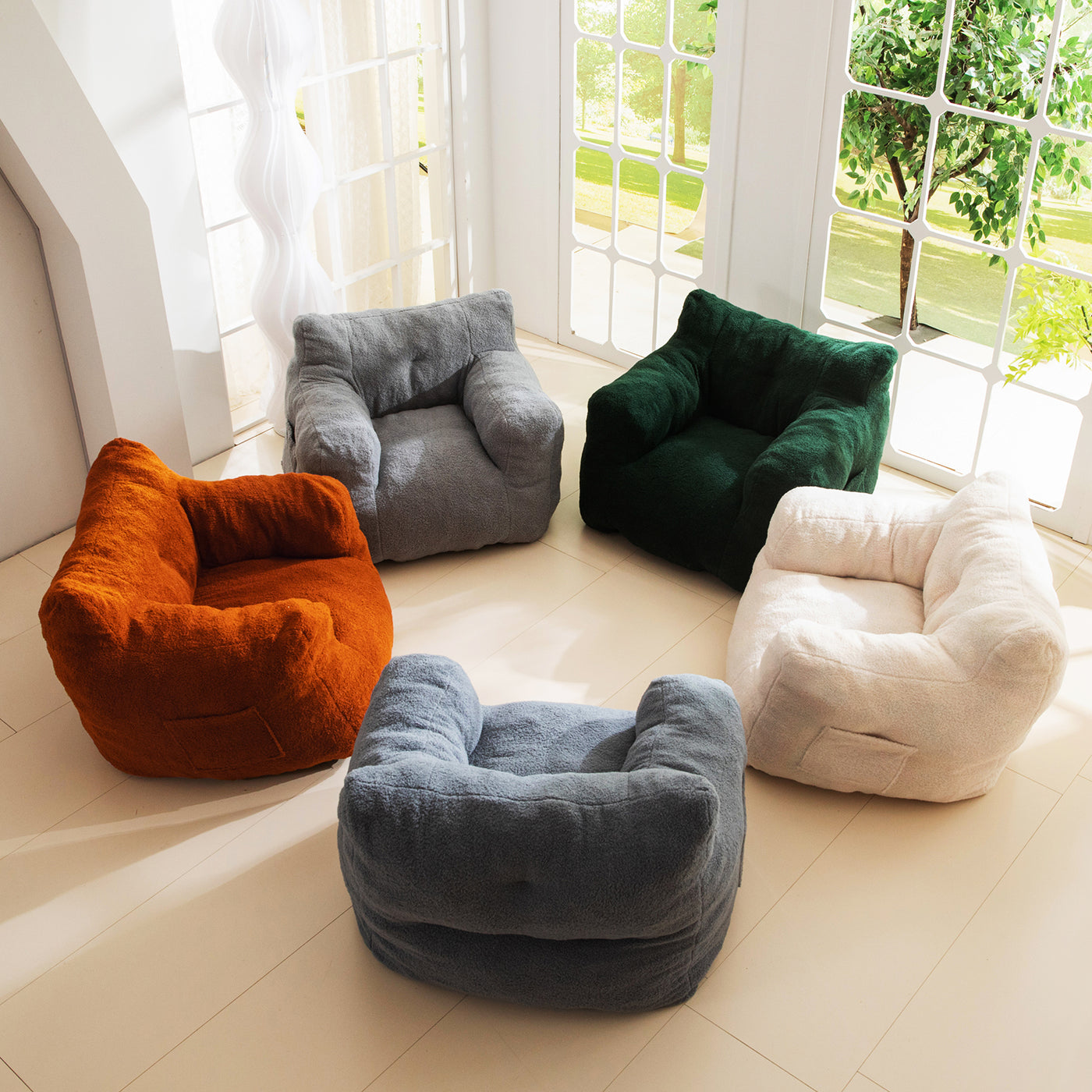 MAXYOYO Sherpa Bean Bag Chair, Boucle Tufted Bean Bag Couch, Living Room Bean Bag Lazy Sofa for Adults Kids, Beige
