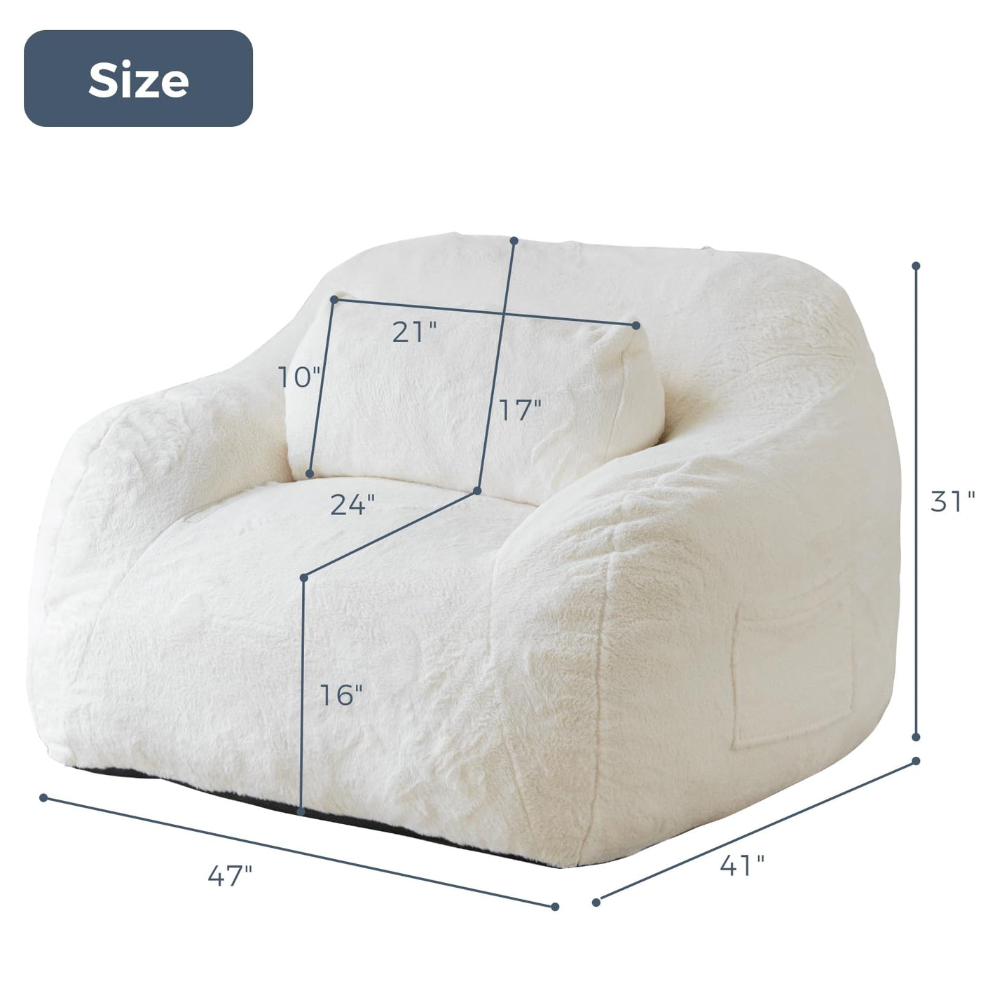 MAXYOYO Giant Bean Bag Chair with Pillow, Faux Fur Fabric Fluffy Large Bean Bag Chair Couch for Reading and Gaming, Beige