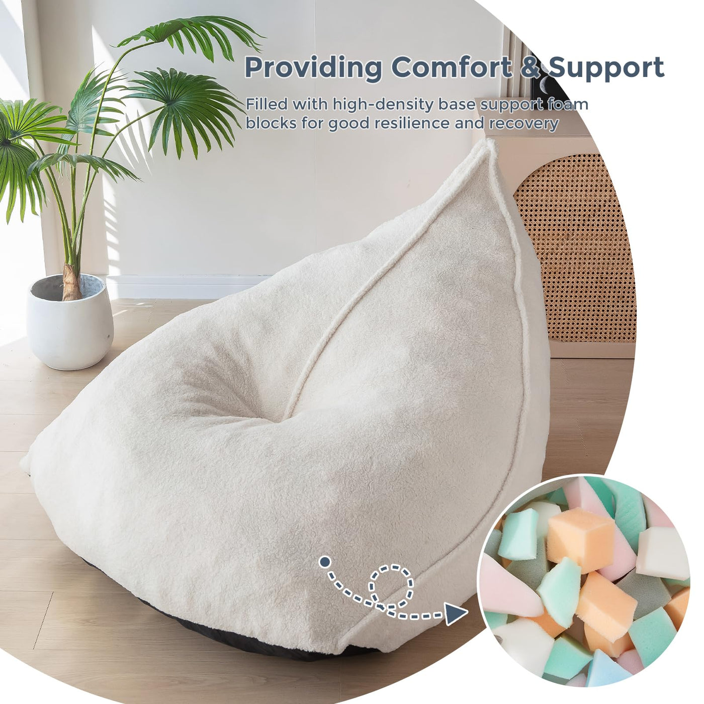 MAXYOYO Bean Bag Chairs for Adult, Giant Bean Bag Couch with Filler, Shaggy-beige