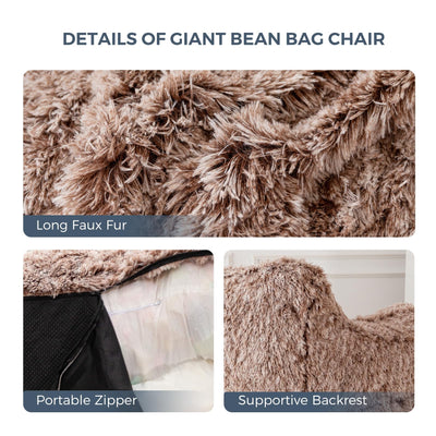 MAXYOYO Giant Bean Bag Chair, Faux Fur Stuffed Bean Bag Couch for Living Room, Coffee