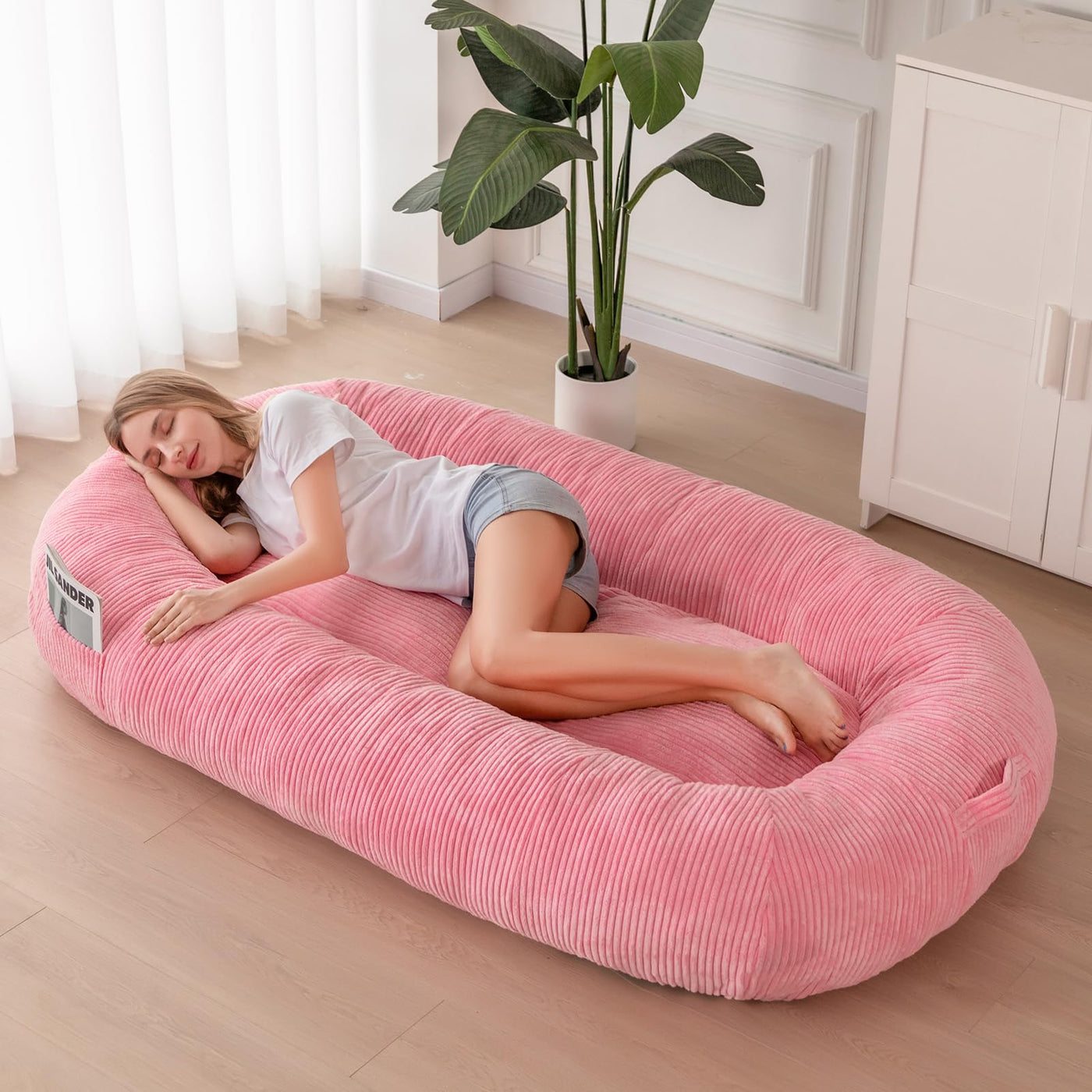 MAXYOYO Human Dog Bed, Corduroy Giant Bean Bag Dog Bed for Humans and Pets, Pink