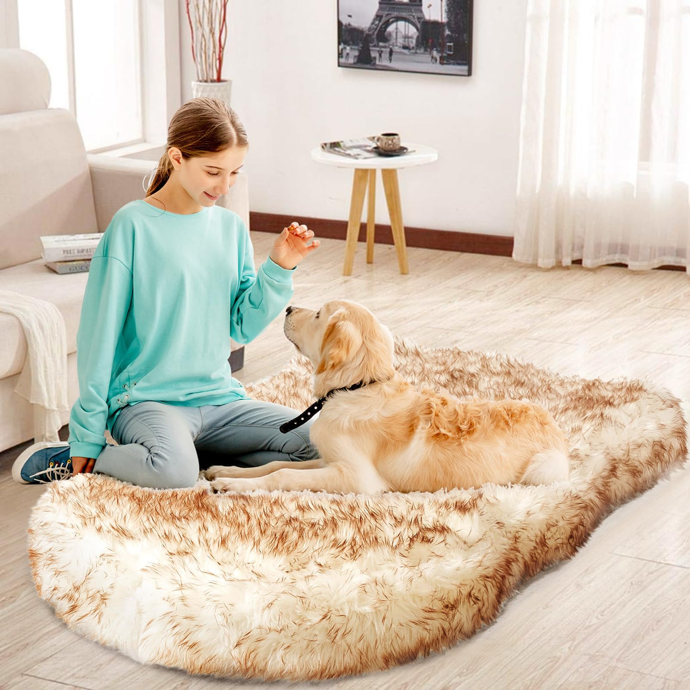 MAXYOYO Faux Fur Orthopedic Dog Bed, 4.7" Thick Memory Foam Giant Dog Bed, Coffee