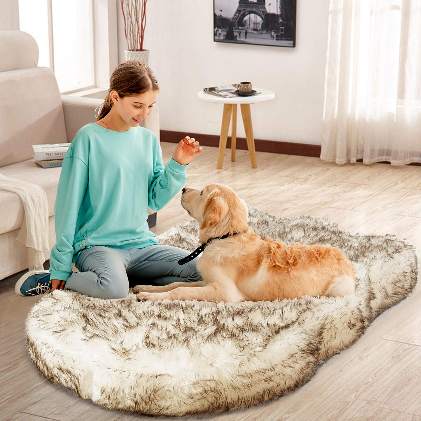 MAXYOYO Faux Fur Orthopedic Dog Bed, 4.7" Thick Memory Foam Giant Dog Bed, Black