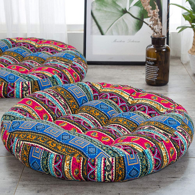 MAXSAYYOYK Round Boho Floor Cushion, Stripe Blue, 22 Inch