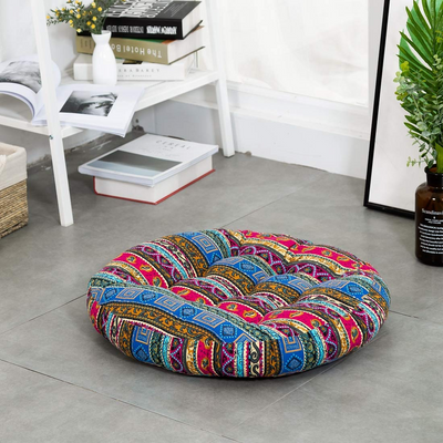 MAXSAYYOYK Round Boho Floor Cushion, Stripe Blue, 22 Inch