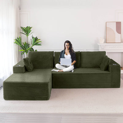 MAXYOYO 104" L-Shape Sectional Sofa - Corduroy Cloud Modular Couch for Living Room, Green