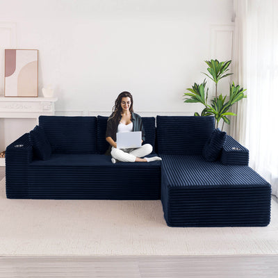 MAXYOYO 104" L-Shape Sectional Sofa - Corduroy Cloud Modular Couch for Living Room, Navy
