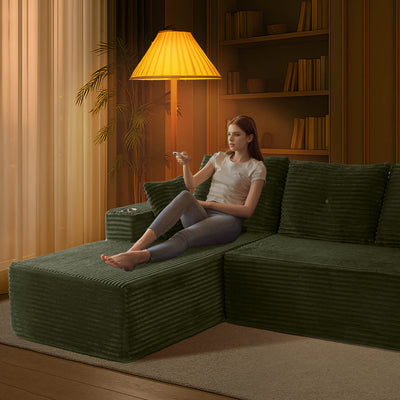 MAXYOYO 104" L-Shape Sectional Sofa - Corduroy Cloud Modular Couch for Living Room, Green
