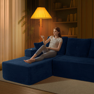MAXYOYO 104" L-Shape Sectional Sofa - Corduroy Cloud Modular Couch for Living Room, Navy