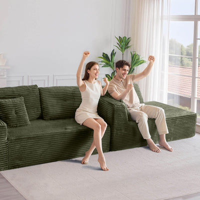 MAXYOYO 104" L-Shape Sectional Sofa - Corduroy Cloud Modular Couch for Living Room, Green