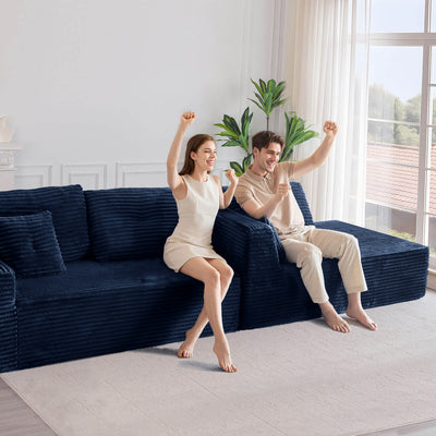 MAXYOYO 104" L-Shape Sectional Sofa - Corduroy Cloud Modular Couch for Living Room, Navy
