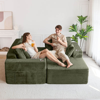 MAXYOYO 104" L-Shape Sectional Sofa - Corduroy Cloud Modular Couch for Living Room, Green