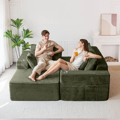 MAXYOYO 104" L-Shape Sectional Sofa - Corduroy Cloud Modular Couch for Living Room, Green