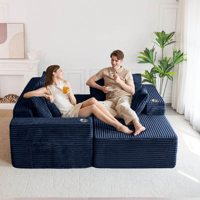 MAXYOYO 104" L-Shape Sectional Sofa - Corduroy Cloud Modular Couch for Living Room, Navy