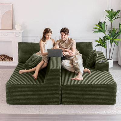 MAXYOYO 104" L-Shape Sectional Sofa - Corduroy Cloud Modular Couch for Living Room, Green