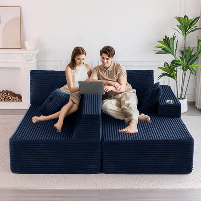 MAXYOYO 104" L-Shape Sectional Sofa - Corduroy Cloud Modular Couch for Living Room, Navy