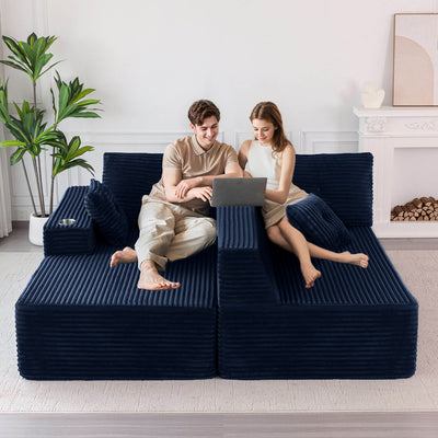 MAXYOYO 104" L-Shape Sectional Sofa - Corduroy Cloud Modular Couch for Living Room, Navy