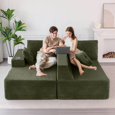 MAXYOYO 104" L-Shape Sectional Sofa - Corduroy Cloud Modular Couch for Living Room, Green