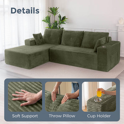 MAXYOYO 104" L-Shape Sectional Sofa - Corduroy Cloud Modular Couch for Living Room, Green