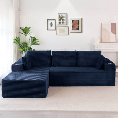 MAXYOYO 104" L-Shape Sectional Sofa - Corduroy Cloud Modular Couch for Living Room, Black