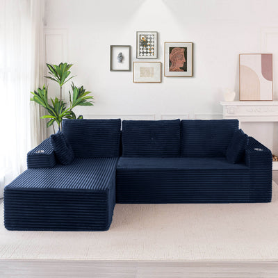 MAXYOYO 104" L-Shape Sectional Sofa - Corduroy Cloud Modular Couch for Living Room, Navy