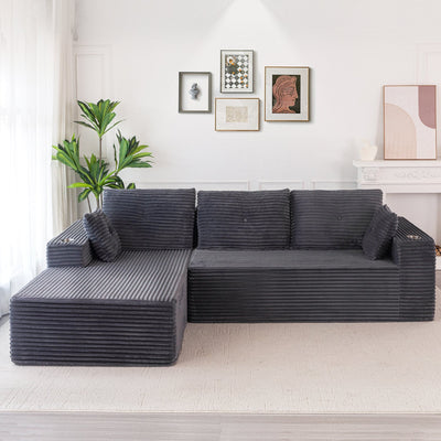 MAXYOYO 104" L-Shape Sectional Sofa - Corduroy Cloud Modular Couch for Living Room, Black