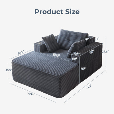 MAXYOYO 65"x49'' Chaise Lounge Sofa - Oversized Chaise Lounge Chair Cozy Cloud Couch with 3 Pillows, Dark Grey