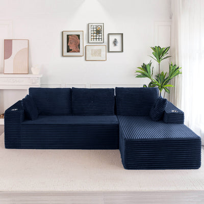 MAXYOYO 104" L-Shape Sectional Sofa - Corduroy Cloud Modular Couch for Living Room, Navy