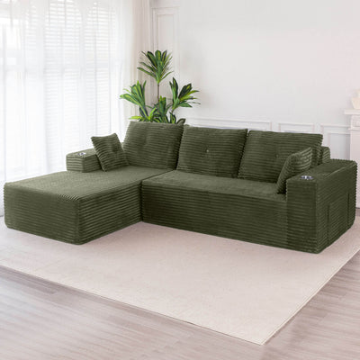 MAXYOYO 104" L-Shape Sectional Sofa - Corduroy Cloud Modular Couch for Living Room, Green