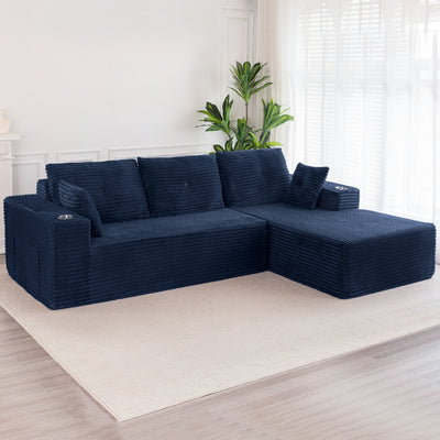MAXYOYO 104" L-Shape Sectional Sofa - Corduroy Cloud Modular Couch for Living Room, Navy