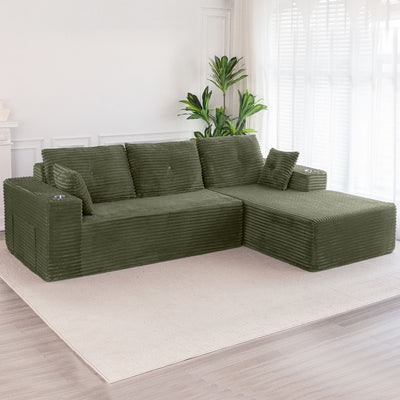 MAXYOYO 104" L-Shape Sectional Sofa - Corduroy Cloud Modular Couch for Living Room, Green