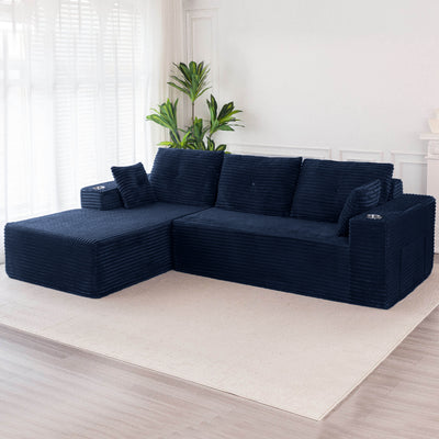 MAXYOYO 104" L-Shape Sectional Sofa - Corduroy Cloud Modular Couch for Living Room, Navy
