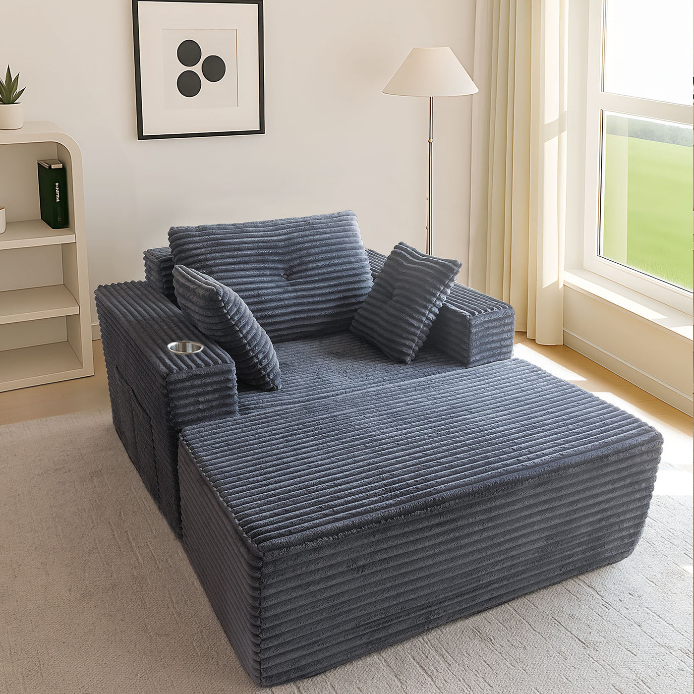 MAXYOYO 65"x49'' Chaise Lounge Sofa - Oversized Chaise Lounge Chair Cozy Cloud Couch with 3 Pillows, Dark Grey