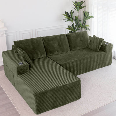 MAXYOYO 104" L-Shape Sectional Sofa - Corduroy Cloud Modular Couch for Living Room, Green