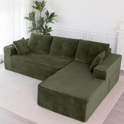 MAXYOYO 104" L-Shape Sectional Sofa - Corduroy Cloud Modular Couch for Living Room, Green