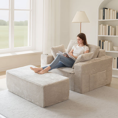 MAXYOYO 65"x49" Chaise Lounge Chair - Modular Lounge Sleeper Sofa with Pillows for Living Room Bedroom, Grey