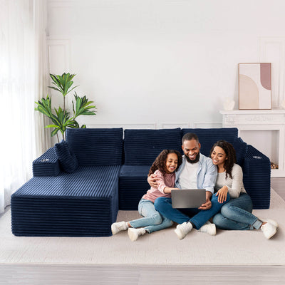 MAXYOYO 104" L-Shape Sectional Sofa - Corduroy Cloud Modular Couch for Living Room, Navy