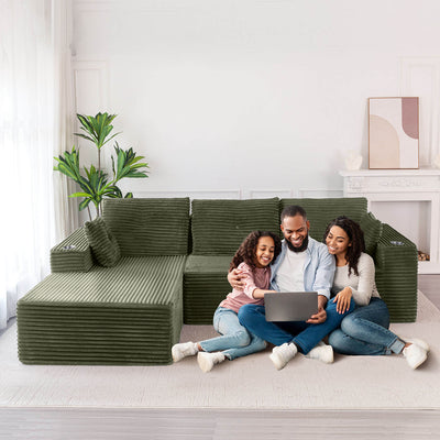 MAXYOYO 104" L-Shape Sectional Sofa - Corduroy Cloud Modular Couch for Living Room, Green