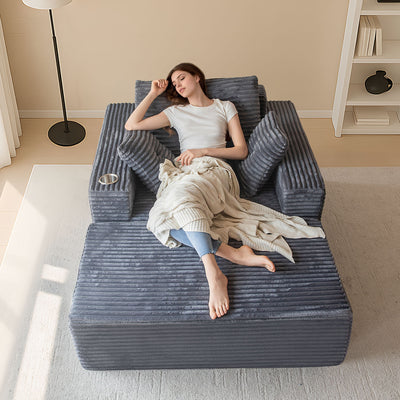 MAXYOYO 65"x49'' Chaise Lounge Sofa - Oversized Chaise Lounge Chair Cozy Cloud Couch with 3 Pillows, Dark Grey